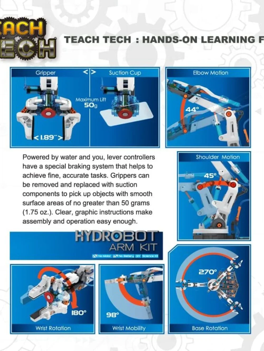 NEW Teach Tech Hydrobot Arm Kit Hydraulic Kit STEM Building Toy Science Set Robo